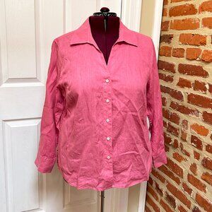 Talbots 100% Pure Irish Linen Dark Pink Long Sleeve Collared Shirt